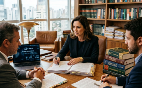 Conceito de justiça e lei Martelo no bloco de som na mão Juiz masculino em um tribunal trabalhando com livros de direito documental relatar o caso na mesa no escritório moderno